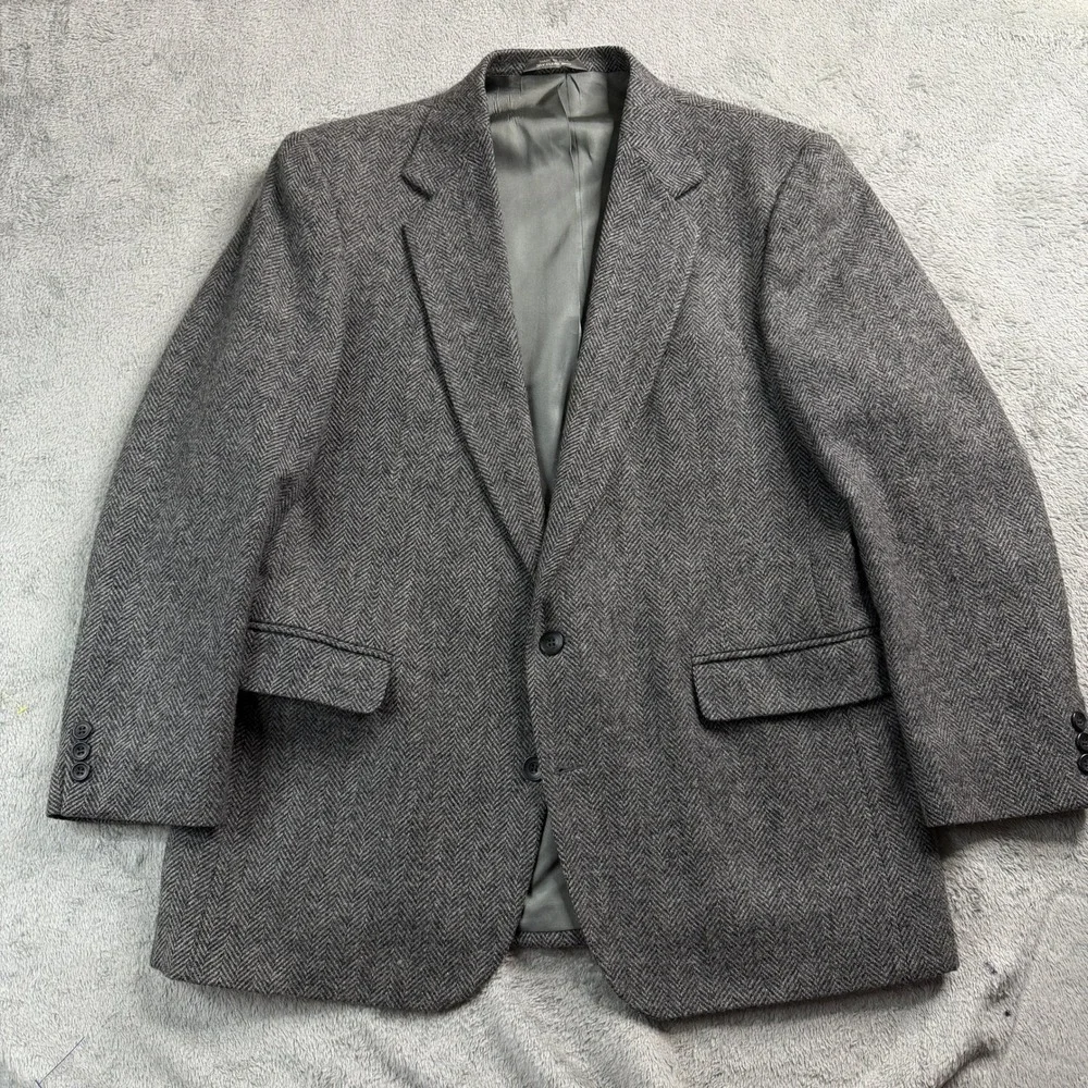 Imperial by Haggar Mens Grey‎ Herringbone 100% Pure Wool Blazer Sport Coat USA